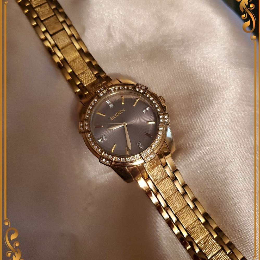 Elgin Gold-plated Genuine Crystal Mens Dress Watch